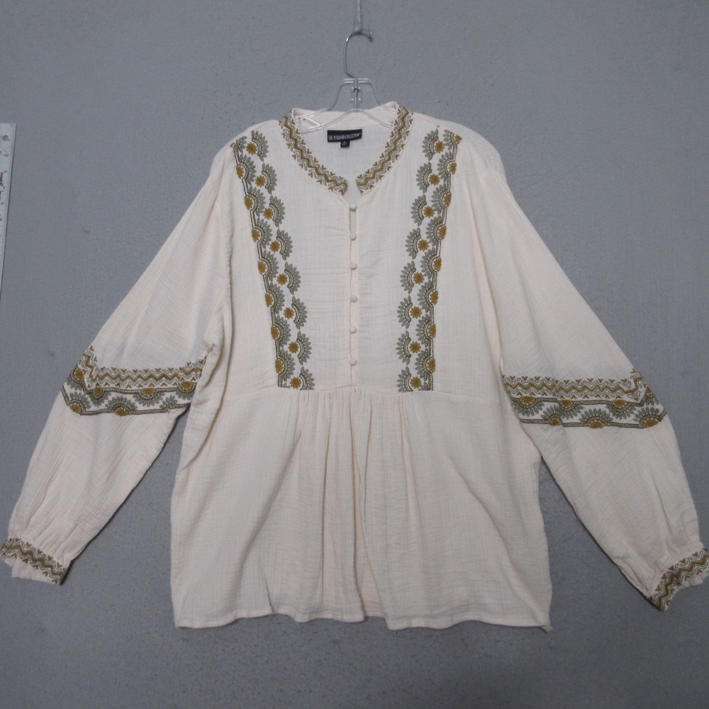 The Pyramid Connection Top Tunic Plus 1X Floral Embroidered‎ Gauze Textured Boho